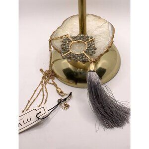 NWT Long Gold Chain Necklace with Silver Gray Beaded Tassel - Project Halo
